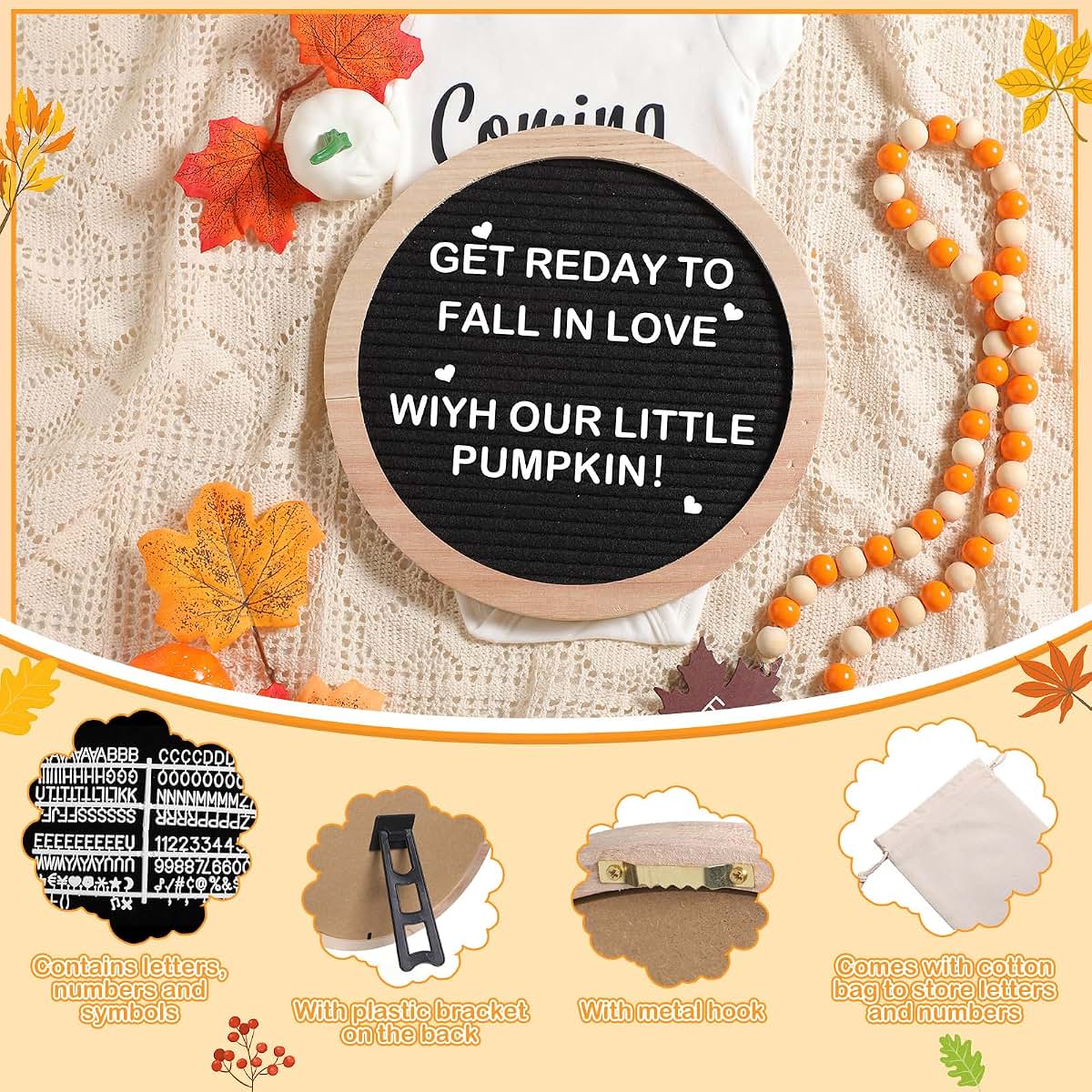 Canlierr 17-Piece Fall Pregnancy Announcement Set with Letter Board and Bodysuit