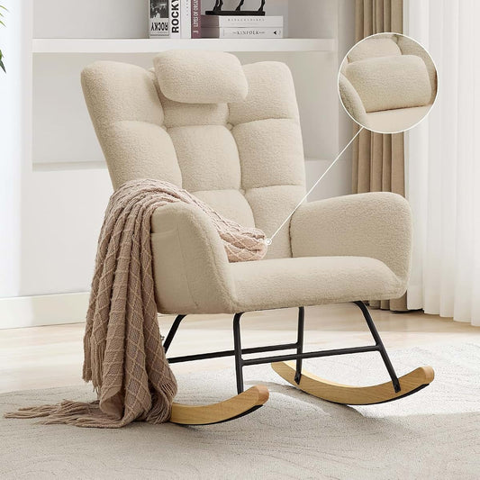 Idealhouse Nursery Rocking Chair With High Backrest In Beige