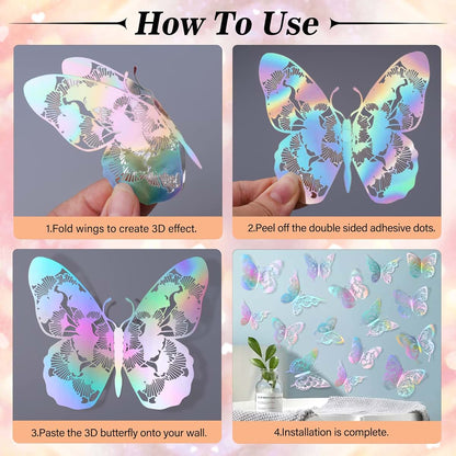 60 Pieces Vintage Hollow Butterfly Wall Decals 3D Laser Removable