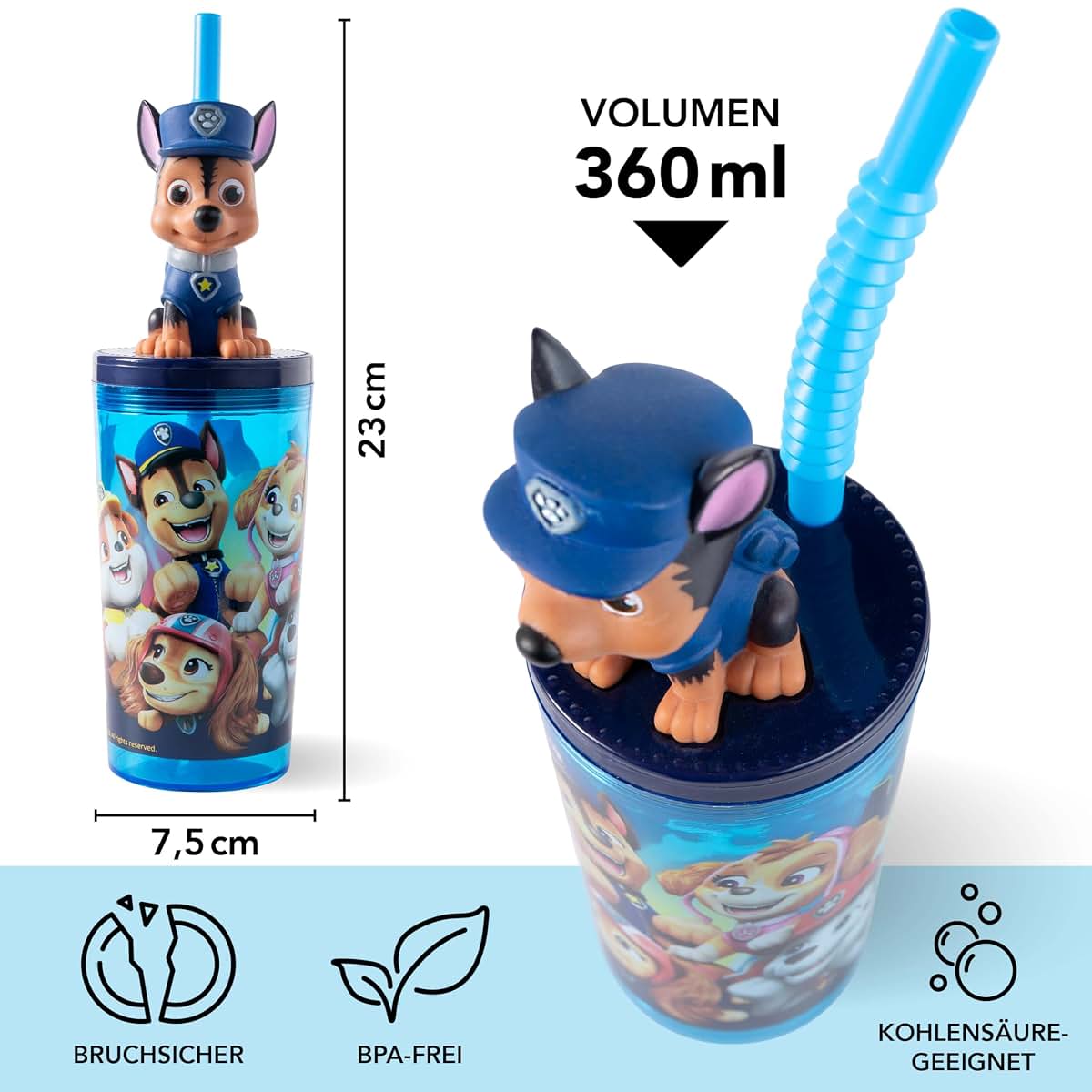 P:os Paw Patrol Chase Children's Drinking Cup With Straw (photo 3)