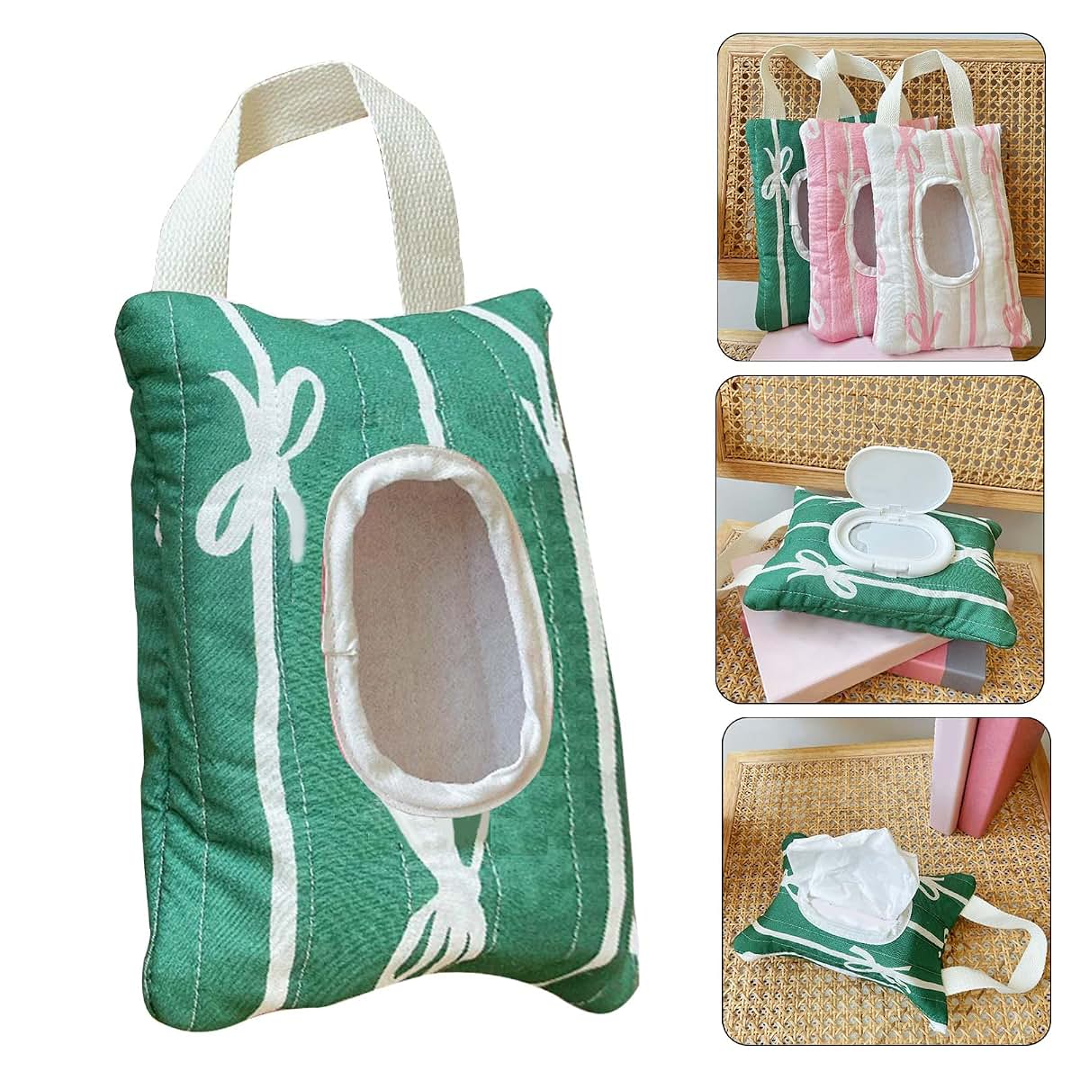 Ubxvamm Pram Wipes Dispenser With Bowknot Pattern Stroller Hanging Case (photo 2)