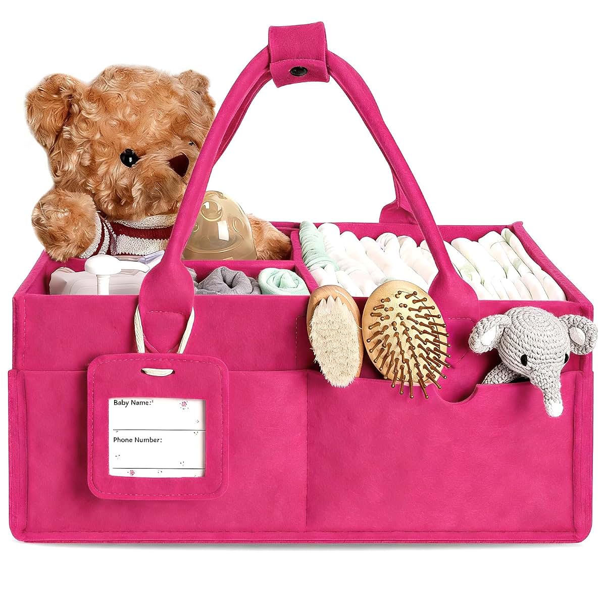GEMII Large Diaper Caddy Organizer with Handle and Dividers, Pink