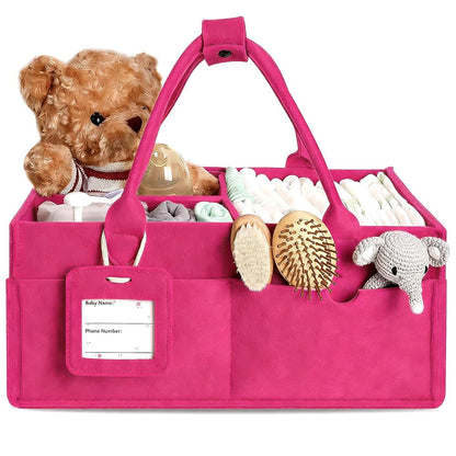 GEMII Large Diaper Caddy Organizer with Handle and Dividers, Pink