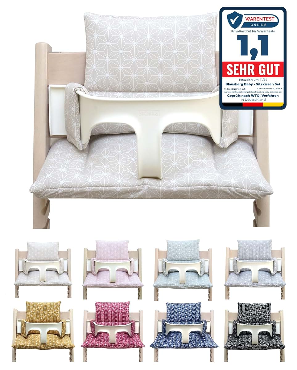Blausberg Baby - Coated Cushion Set for Tripp Trapp High Chair of Stokke - Happy Star Beige - 100% Made in Germany, All