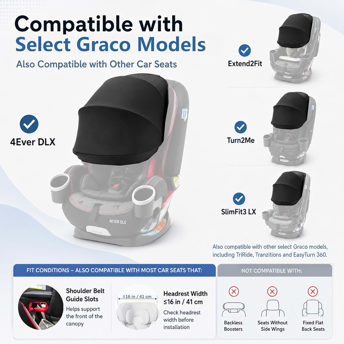 GXHromytes Car Seat Sun Shade Canopy, Compatible with Select Graco & High-Back Seats (photo 2)