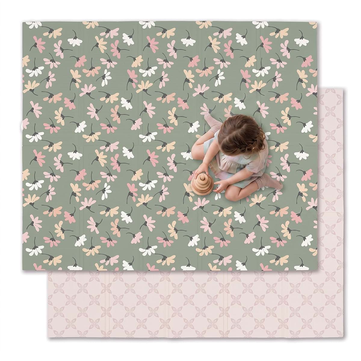 JumpOff Jo Foldable Foam Play Mat – Large Waterproof Baby & Toddler Activity Floor Mat, Double-Sided 70 x 59 Inch Play