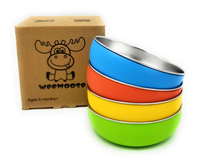 WeeMoose Stainless Steel Baby Bowls Set of 4 with Silicone Shells