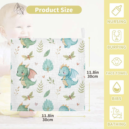 Burbuja Watercolor Dragon Baby Washcloths - Muslin Cotton 12x12 In 5 Pack