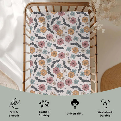 Boho Floral Bats Fitted Crib Sheets for Standard & Toddler Mattresses