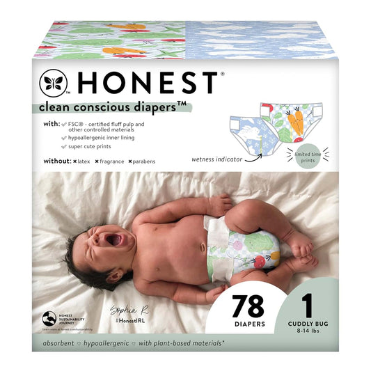 The Honest Company Clean Conscious Diapers Size 1 Club Box Spring '24 Prints