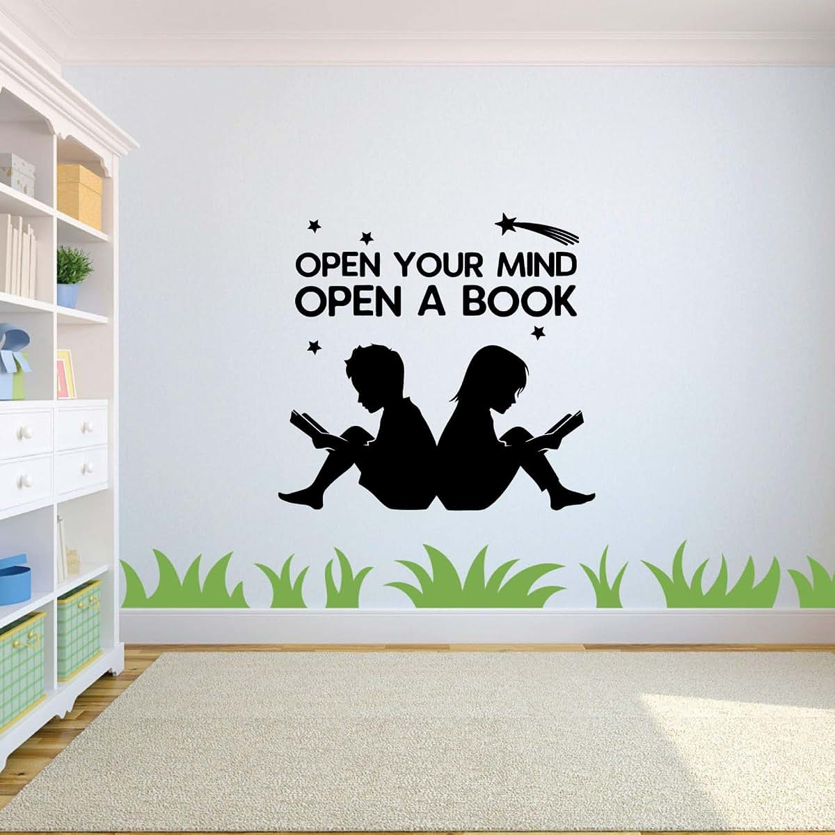 All Things Valuable Open Your Mind Open A Book - Motivational Quote for Kids Study Room Vinyl Wall Art Wall Sticker