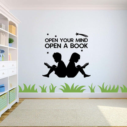 All Things Valuable Open Your Mind Open A Book - Motivational Quote for Kids Study Room Vinyl Wall Art Wall Sticker