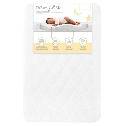 Evolur Rest EZ 2-in-1 Mini Crib Mattress – Dual-Sided Comfort, Water-Resistant White Cover, GREENGUARD Gold Certified