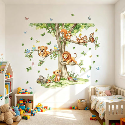 Large Tree Wall Decals with Woodland Animals for Nursery Room Decor