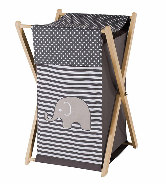 Bacati Elephants Unisex Hamper Cover with Natural Finish Wood Frame and Mesh Liner, Grey