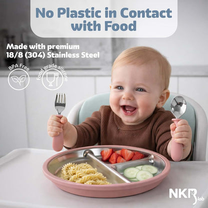 NKR lab Stainless Steel Baby Plates with Suction, 4-Pack Divided Set (photo 3)