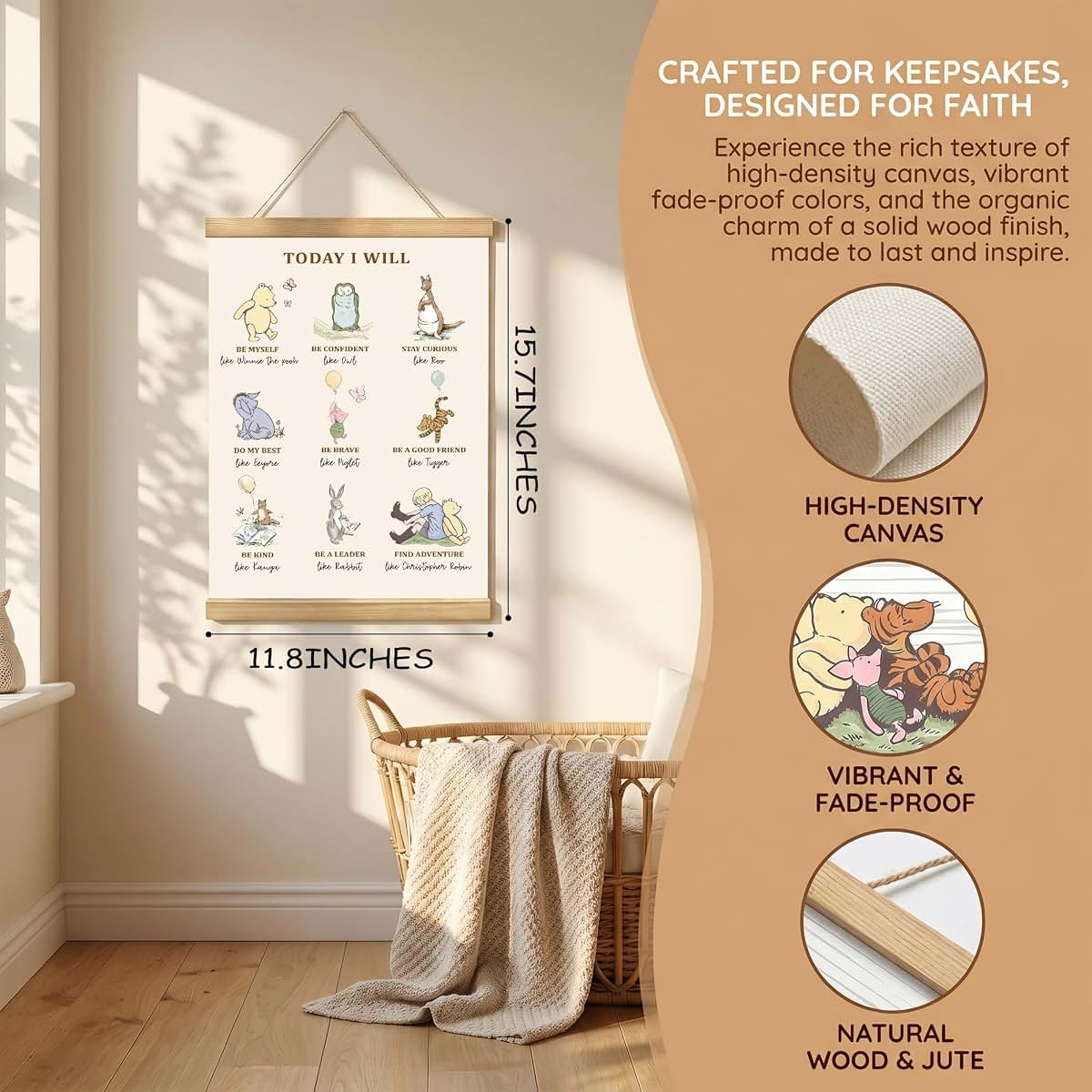 WUAWN Winnie the Pooh Nursery Wall Art, 16x12 Inch Linen Canvas