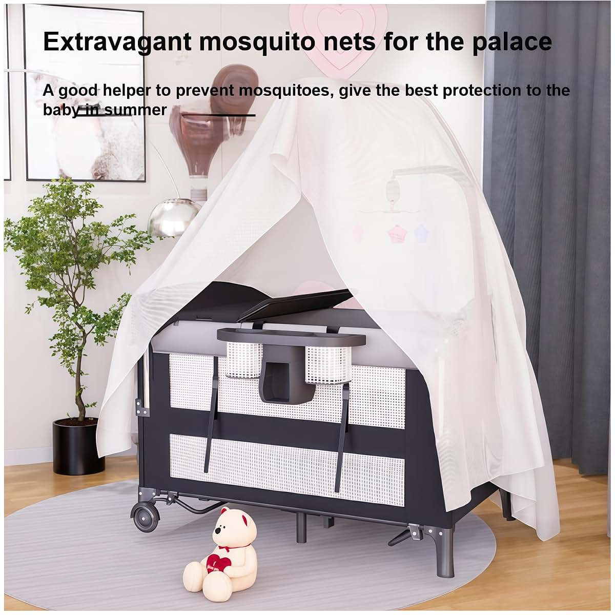 Suttonbebe Pack and Play Baby Bedside Crib with Mosquito Net