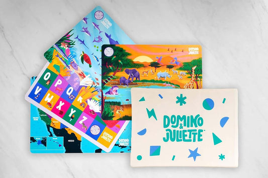 Domino and Juliette Kids Placemats Set of 4 - Educational Toddler Placemat Bundle