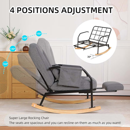 Chistronger Oversized Reclining Rocking Chair with Foot Rest, Grey Corduroy Upholstered Armchair for Nursery