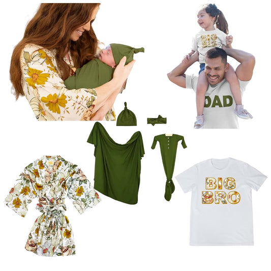 Day Of Blossom Mommy And Me Robe And Swaddle Set Olive Green
