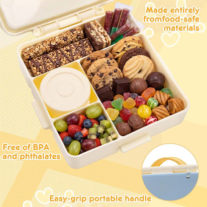 QINGQIUYUDA Airplane Snack Container, 4-Compartment Mini Snackle Box with Handle
