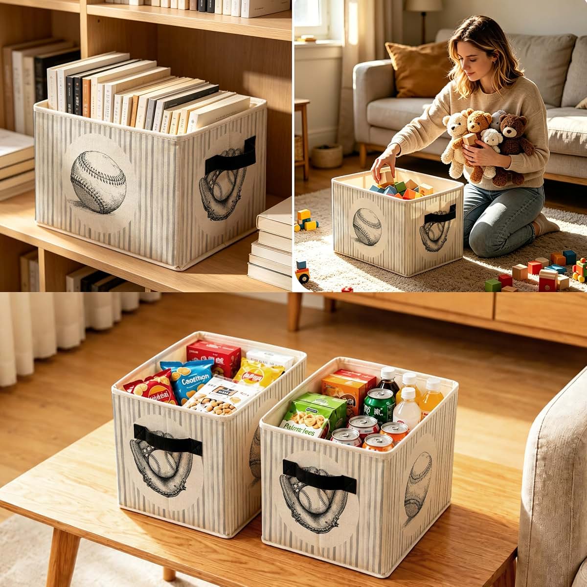 WPQTHIP Vintage Baseball Foldable Storage Basket