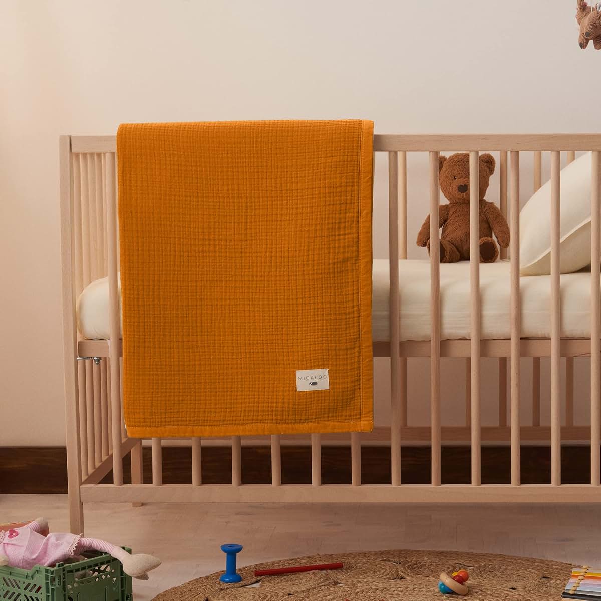 Migaloo Muslin Swaddle Blanket, Tangerine 4-Layer Cotton (photo 2)