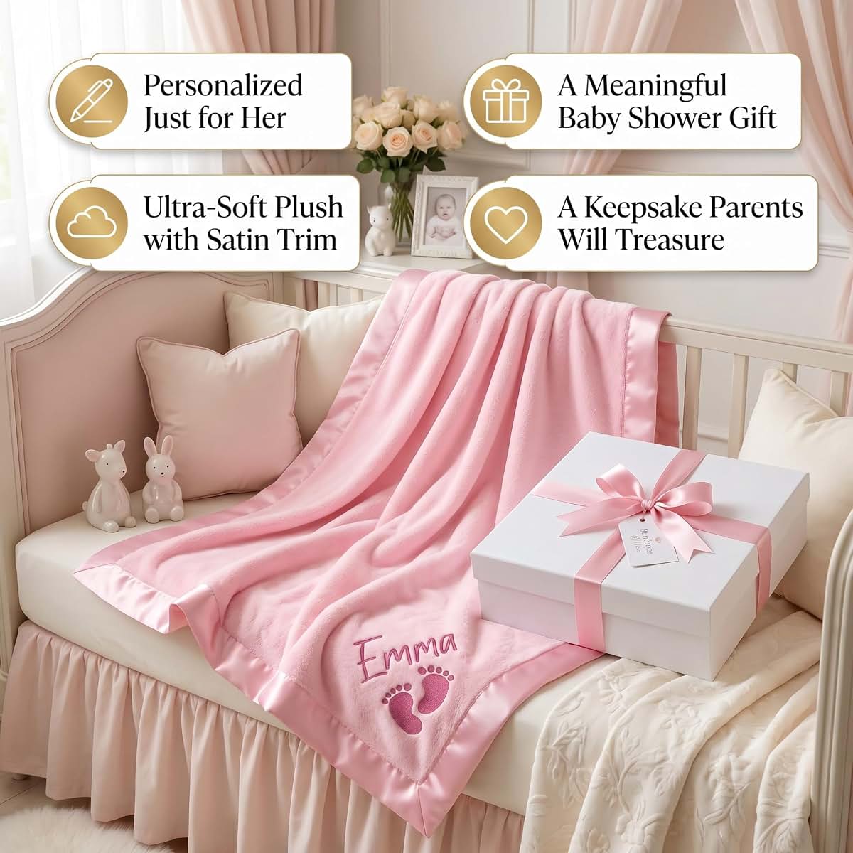 Custom Empire Shop Ships Next Day Personalized Baby Blanket with Embroidered Name - Soft Customized Baby Blanket for (photo 2)