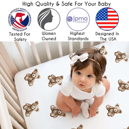 Sweet Jojo Designs Boho Teddy Bear Mini Crib Fitted Sheet, Brushed Microfiber, 52x28