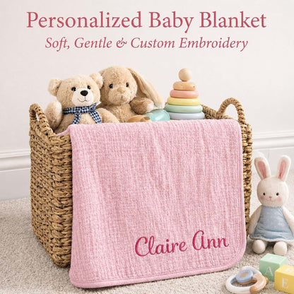 Ababy Personalized Cotton Muslin Swaddle Blanket In Blush Pink (photo 2)