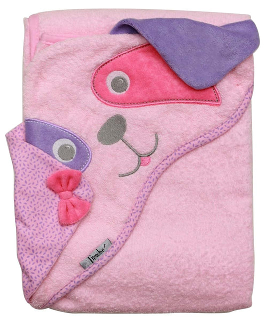 Frenchie Mini Couture Baby Infant Hooded Towel, Pink Dog, 100% Cotton Woven Terry, 40" x 30"