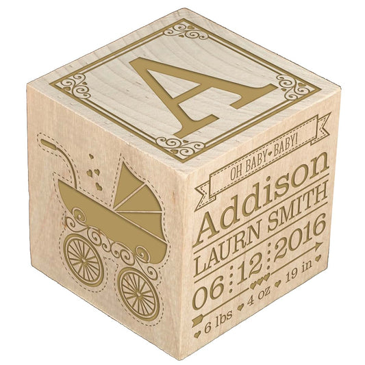 LifeSong Milestones Personalized New Baby Birth Announcement Custom Engraved Wooden Baby Block for Newborn Boys and
