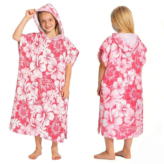 Tirrinia Hooded Poncho Towel for Kids 8-16 Years in Pink Flower