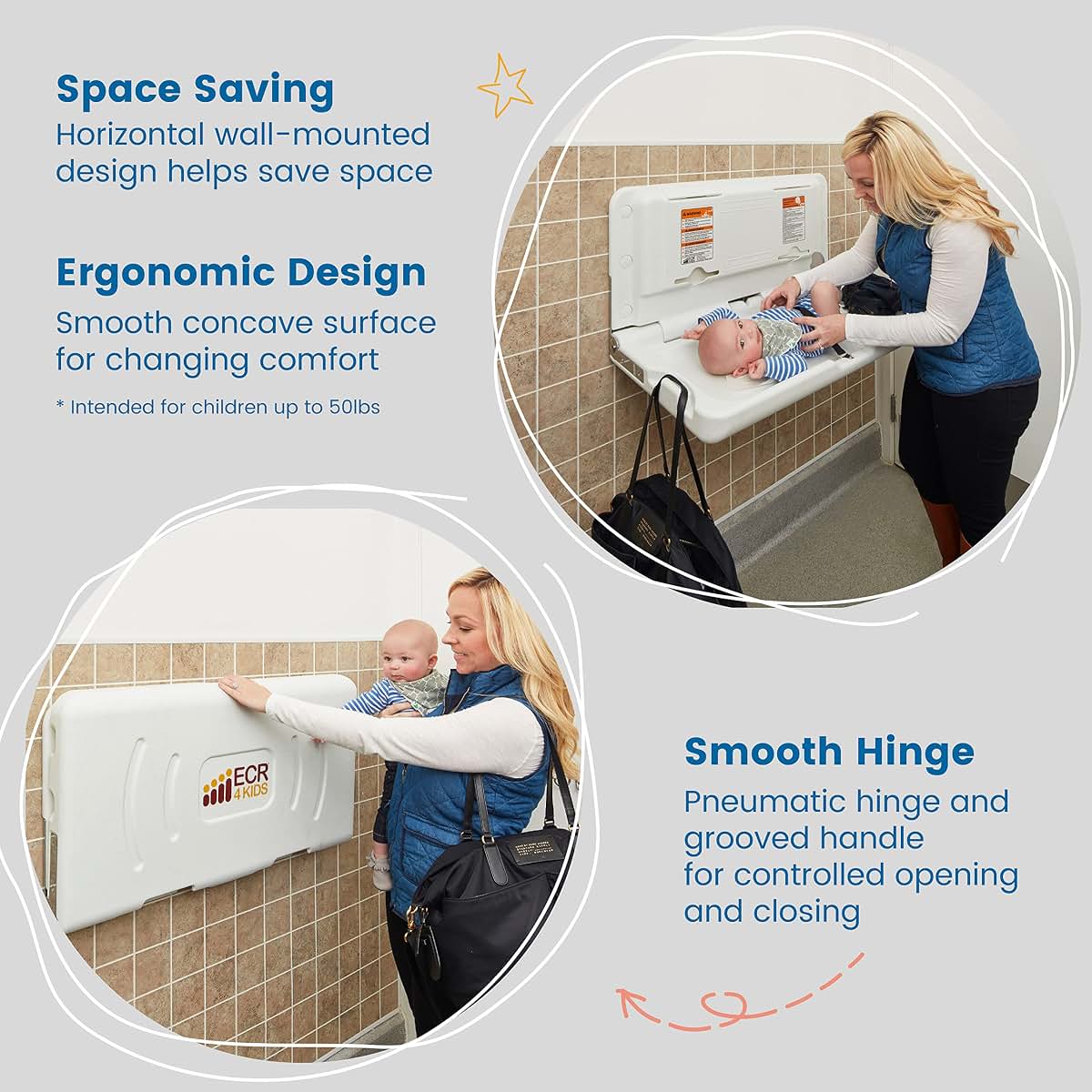 ECR4Kids Horizontal Wall-Mounted Changing Station with Liners (photo 3)