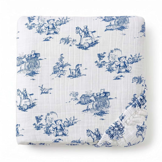 Ababy Custom Size Cotton Fitted Sheet In Blue Bear Toile