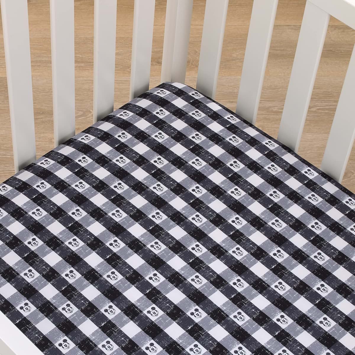 Disney Mickey Mouse Plaid Nursery Fitted Crib Sheet