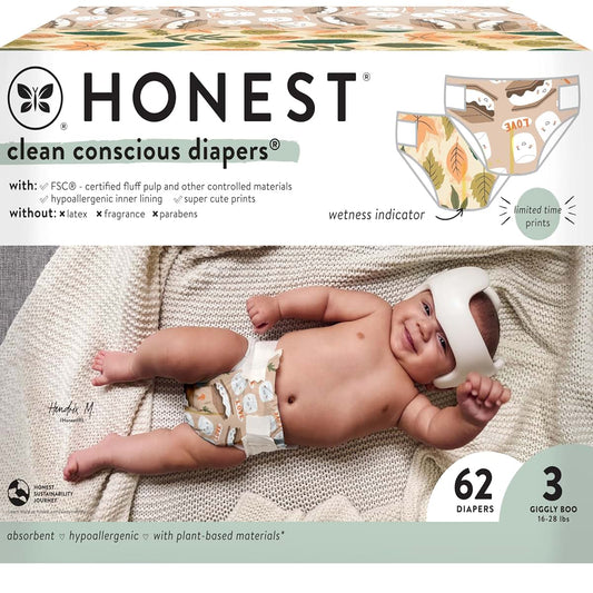 The Honest Company Clean Conscious Diapers Size 3 Fall 24 Prints 62 Count