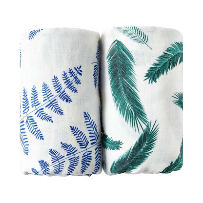 Margaux & May Organic Muslin Swaddle Blankets for Newborns, Blue & Green 2-Pack