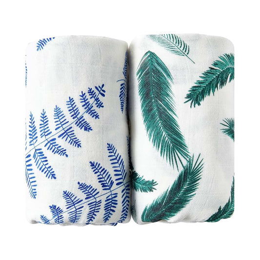 Margaux & May Organic Muslin Swaddle Blankets for Newborns, Blue & Green 2-Pack