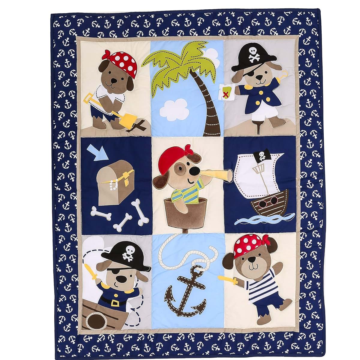 CribMATE Blue Bear Pirates Nursery Crib Comforter