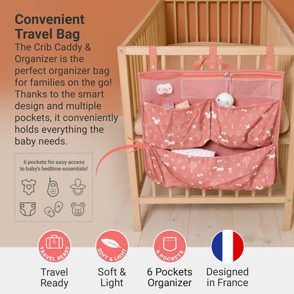 BabyToLove Crib & Caddy Organizer | Portable Hanging Storage for Diapers, Toys & Baby Care Items | Pink Forest (photo 2)