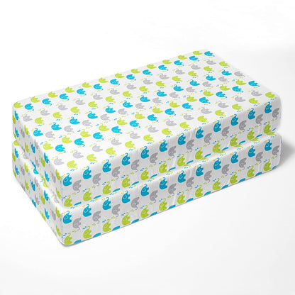 Bacati Elephants Muslin Crib Fitted Sheets Aqua Lime Grey 2 Pack (photo 3)