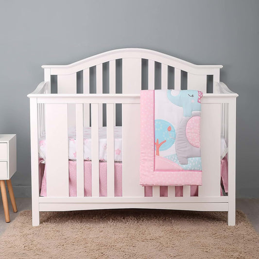 CribMATE 3 PCs Elephant Nursery Crib Bedding Set Pink Floral Elephant Girl Crib Bedding Set