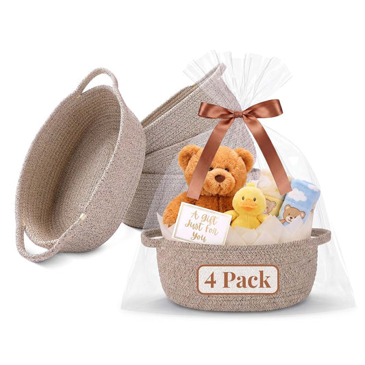 Vireth Haus 4 Pack Small Woven Gift Baskets For Baby Essentials