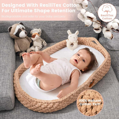 D'OR BABY Handmade Baby Changing Basket Set with a Soft Changing Pad and Waterproof Cover,Diaper Organizer,Rattle