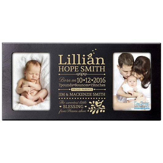 LifeSong Milestones Personalized Baby Picture Frame, New Parents Gift, Black, 2 Photos 4x6