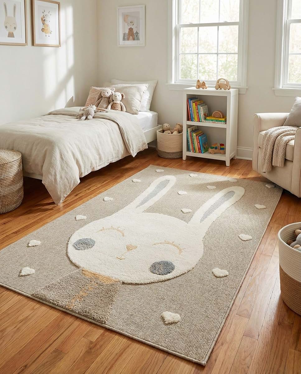 Rugs.com Whimsy Kids Peach Blossom Bunny And Hearts Area Rug (photo 4)