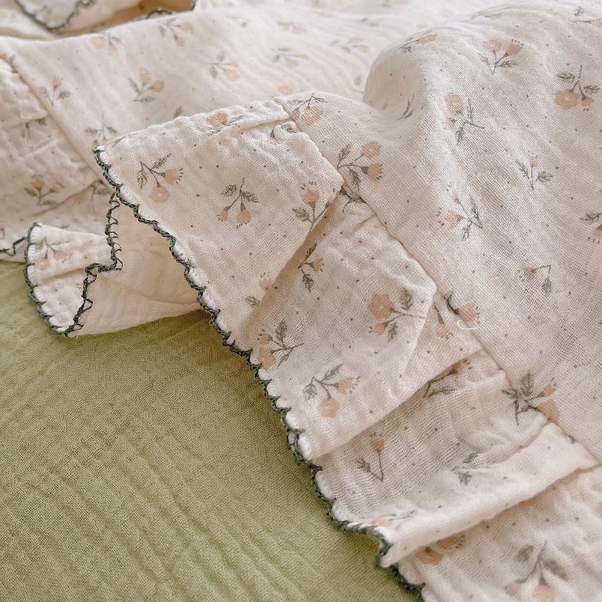 BuLuTu Floral Muslin Toddler Pillowcase with Ruffles, Sprout, 14"x20" (photo 4)