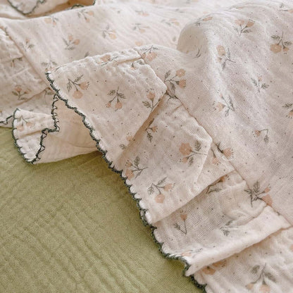 BuLuTu Floral Muslin Toddler Pillowcase with Ruffles, Sprout, 14"x20" (photo 4)